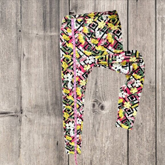 LuLaRoe Leggings Women OS Black White Pink Yellow Floral Poppies Trellis Lattice - Picture 6 of 10